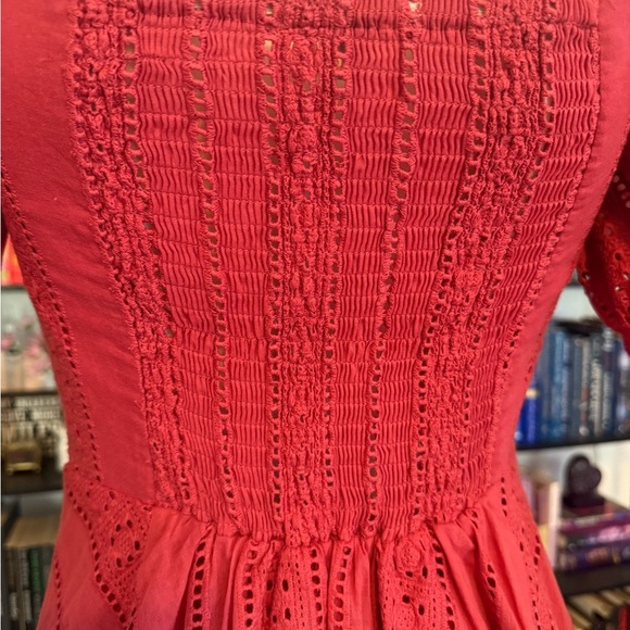 Elegant Red Eyelet Dress - Picture 8 of 10